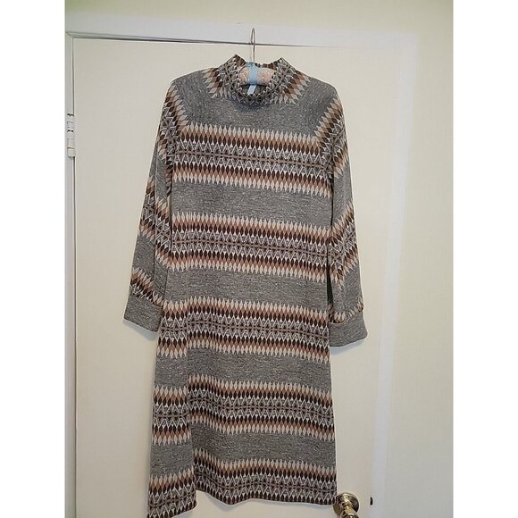 70s David Crystal Mock Turtleneck Sheath Dress Argyle Diamond Motif - Picture 1 of 13